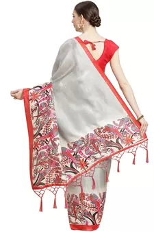 Multicolor printed art silk saree with blouse