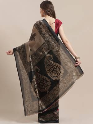 Maroon printed art silk saree with blouse 2