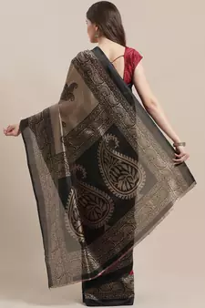 Maroon printed art silk saree with blouse