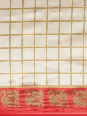 White printed art silk saree with blouse 3