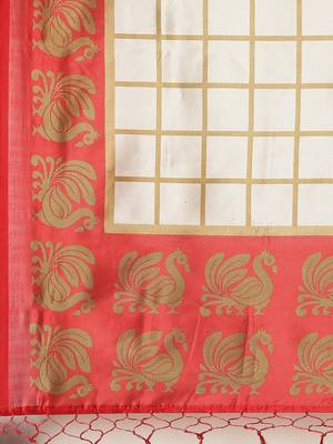 White printed art silk saree with blouse 4