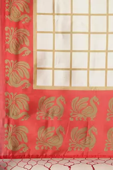 White printed art silk saree with blouse