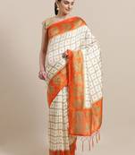 White printed art silk saree with blouse