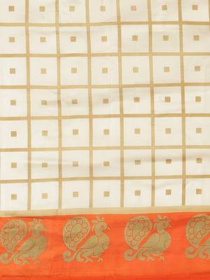 White printed art silk saree with blouse 3