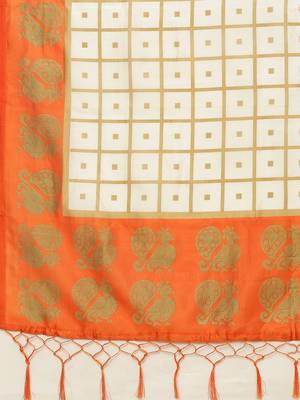 White printed art silk saree with blouse 4