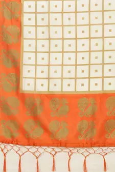 White printed art silk saree with blouse