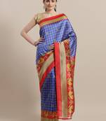 Blue printed art silk saree with blouse
