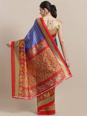 Blue printed art silk saree with blouse 2