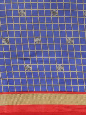 Blue printed art silk saree with blouse 3