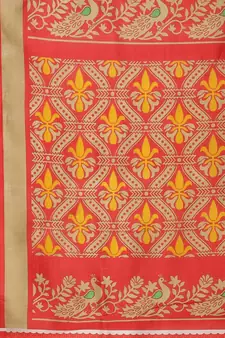 Blue printed art silk saree with blouse