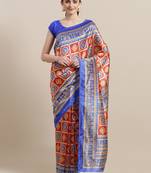 Red printed art silk saree with blouse