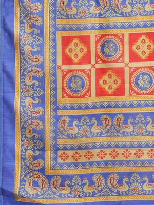 Red printed art silk saree with blouse 4