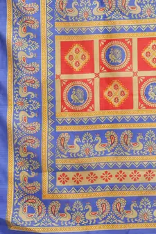 Red printed art silk saree with blouse
