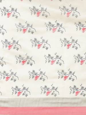 White printed art silk saree with blouse 3