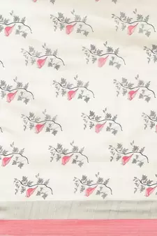 White printed art silk saree with blouse