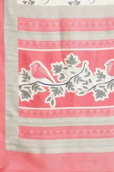 White printed art silk saree with blouse