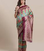 Green printed art silk saree with blouse