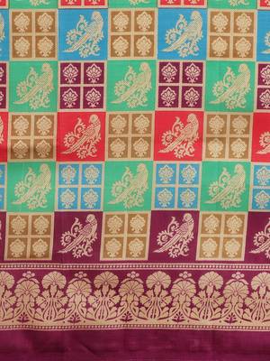 Green printed art silk saree with blouse 3