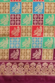 Green printed art silk saree with blouse