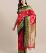 Red printed art silk saree with blouse