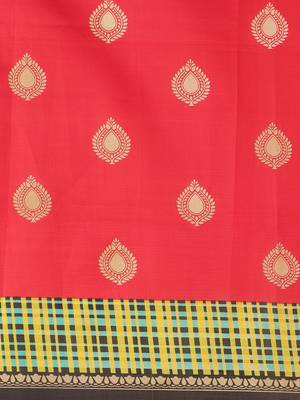 Red printed art silk saree with blouse 3