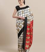 White printed art silk saree with blouse