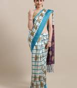 White printed art silk saree with blouse
