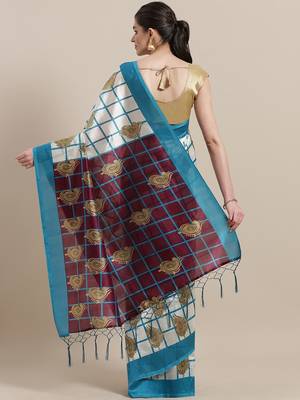 White printed art silk saree with blouse 2