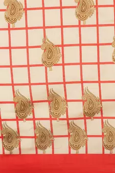 Cream printed art silk saree with blouse