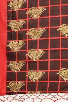 Cream printed art silk saree with blouse