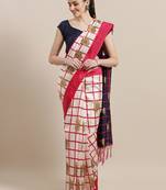 White printed art silk saree with blouse