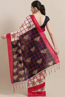White printed art silk saree with blouse