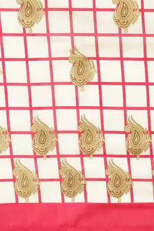 White printed art silk saree with blouse