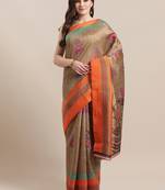 Beige printed art silk saree with blouse