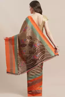Beige printed art silk saree with blouse