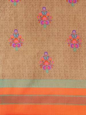 Beige printed art silk saree with blouse 3