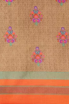 Beige printed art silk saree with blouse