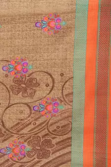 Beige printed art silk saree with blouse