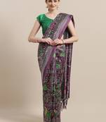 Purple printed art silk saree with blouse