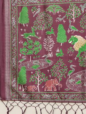 Purple printed art silk saree with blouse 4