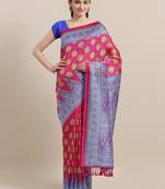 Pink printed art silk saree with blouse