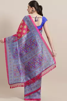 Pink printed art silk saree with blouse