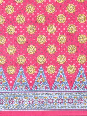 Pink printed art silk saree with blouse 3