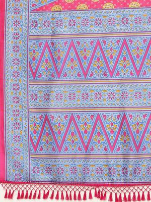 Pink printed art silk saree with blouse 4