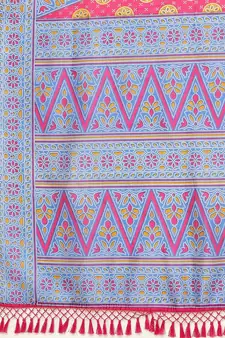 Pink printed art silk saree with blouse