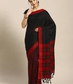 Black woven blended cotton saree with blouse