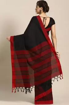 Black woven blended cotton saree with blouse
