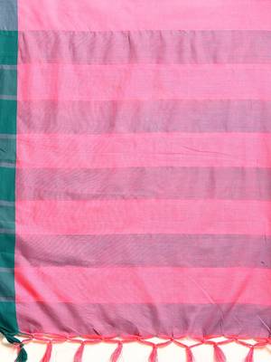 Pink woven blended cotton saree with blouse 4
