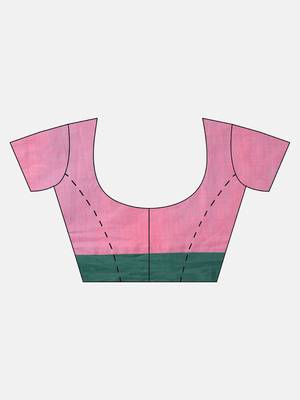 Pink woven blended cotton saree with blouse 5