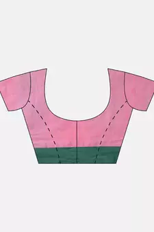 Pink woven blended cotton saree with blouse